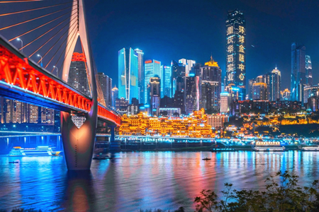 Riverbank Park: stretches along the Jialing River shoreline, offering a perfect vantage point to admire the night view of Hongya Cave. As night falls - 1